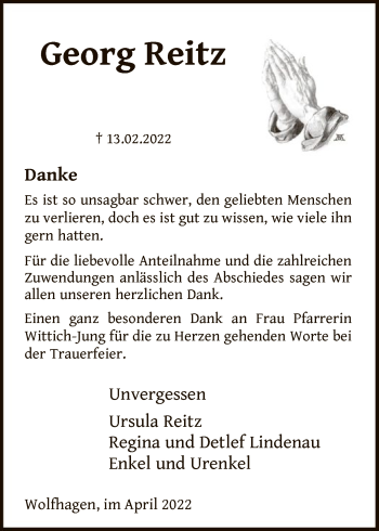 Traueranzeige von Georg Reitz von HNA