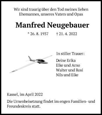 Traueranzeige von Manfred Neugebauer von HNA