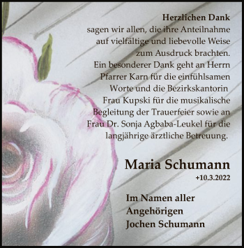 Traueranzeige von Maria Schumann von HNA