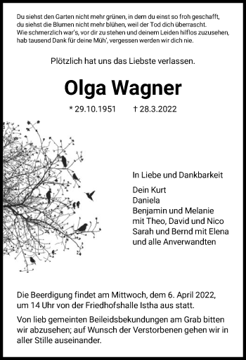 Traueranzeige von Olga Wagner von HNA
