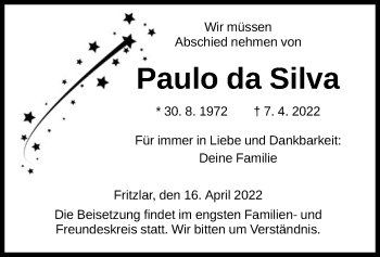 Traueranzeige von Paulo da Silva von HNA