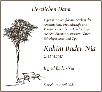 Traueranzeige von Rahim Bader-Nia von HNA