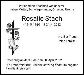 Traueranzeige von Rosalie Stach von HNA