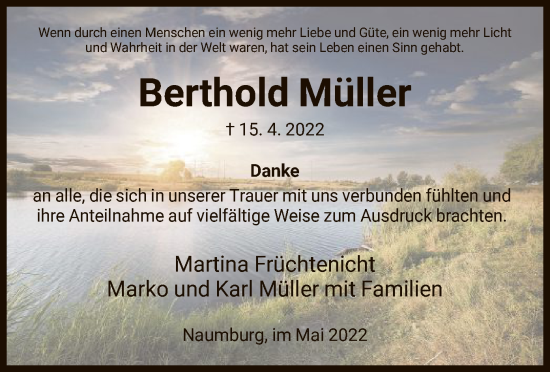 Traueranzeige von Berthold Müller von HNA