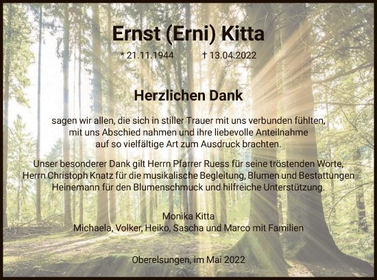 Traueranzeige von Ernst  Kitta von HNA