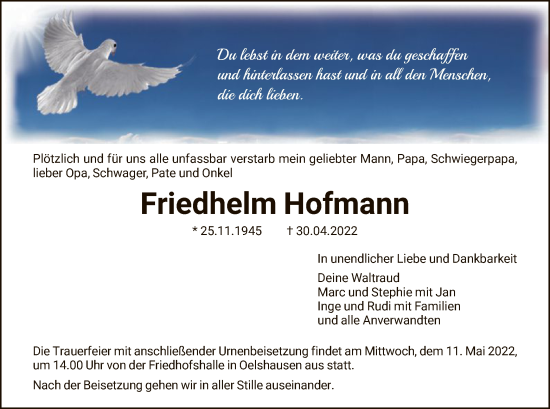 Traueranzeige von Friedhelm Hofmann von HNA
