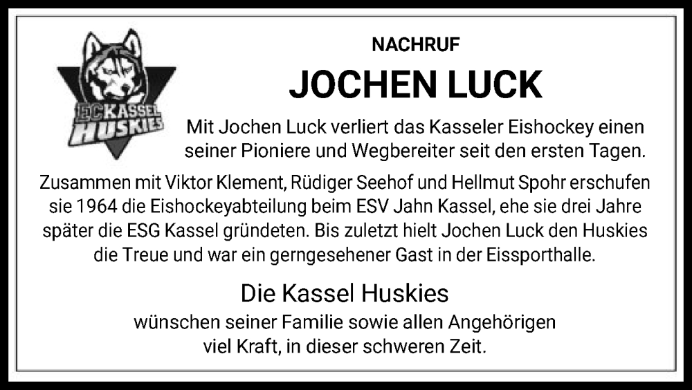  Traueranzeige für Jochen Luck vom 14.05.2022 aus HNA