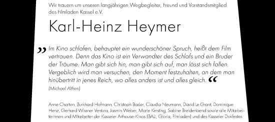 Traueranzeige von Karl-Heinz Heymer von HNA