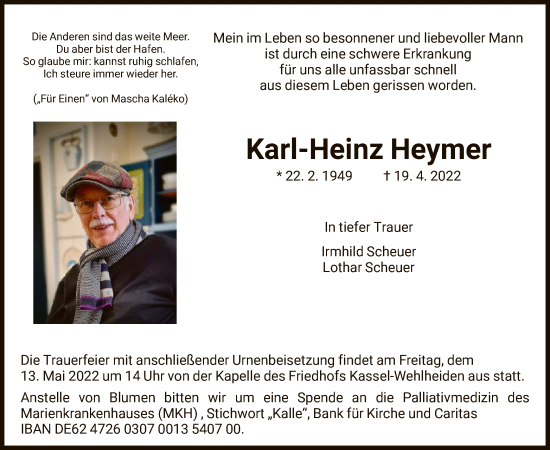 Traueranzeige von Karl-Heinz Heymer von HNA