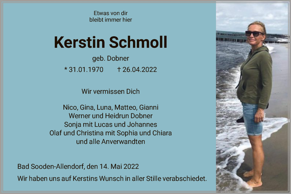  Traueranzeige für Kerstin Schmoll vom 14.05.2022 aus HNA