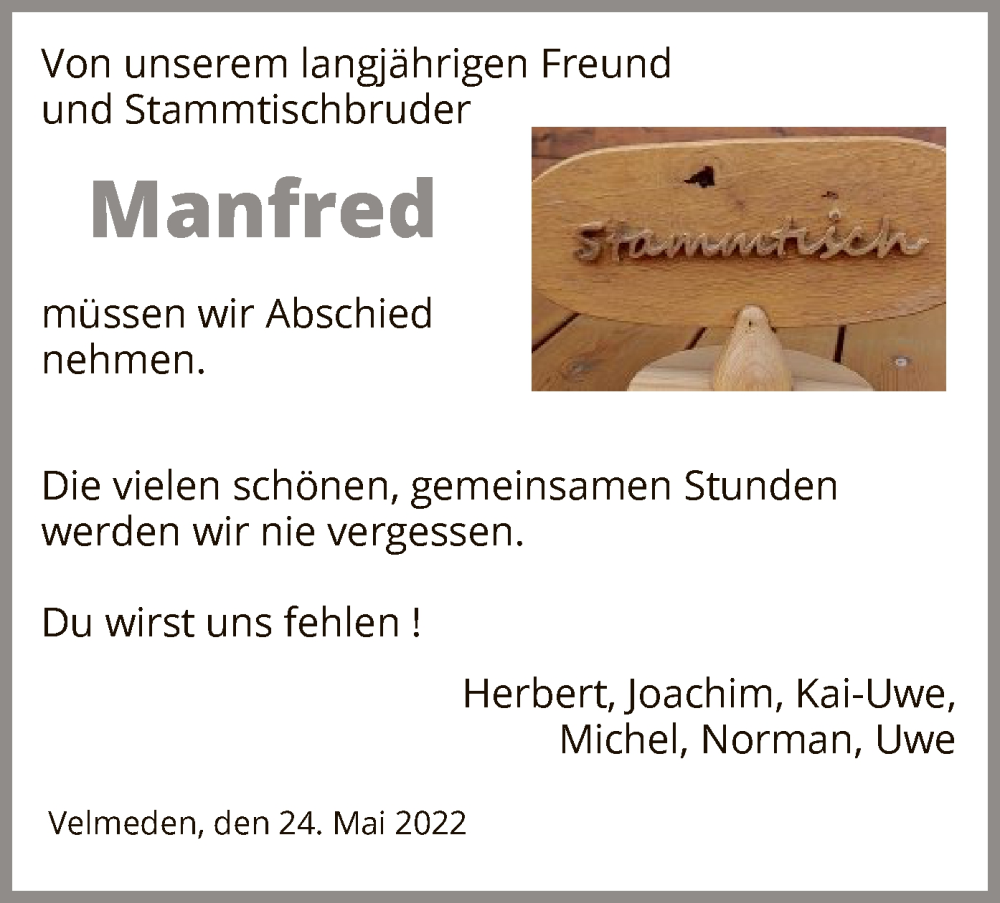  Traueranzeige für Manfred  vom 24.05.2022 aus HNA