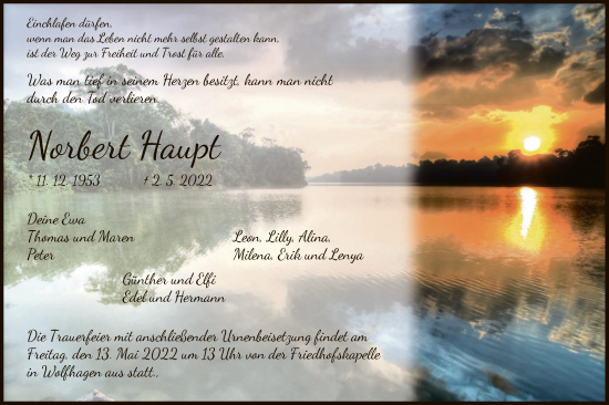 Traueranzeige von Norbert Haupt von HNA