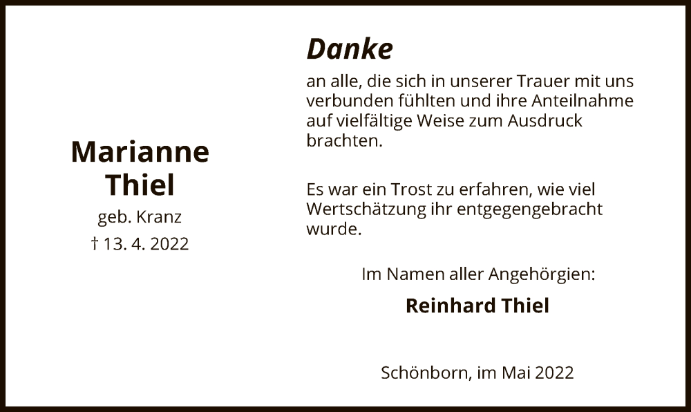  Traueranzeige für Reinhard Thiel vom 21.05.2022 aus HNA