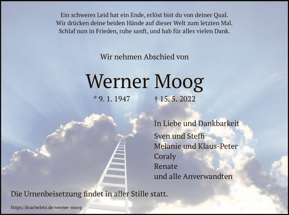  Traueranzeige für Werner Moog vom 28.05.2022 aus HNA