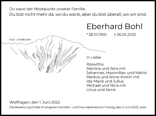 Traueranzeige von Eberhard Bohl von HNA