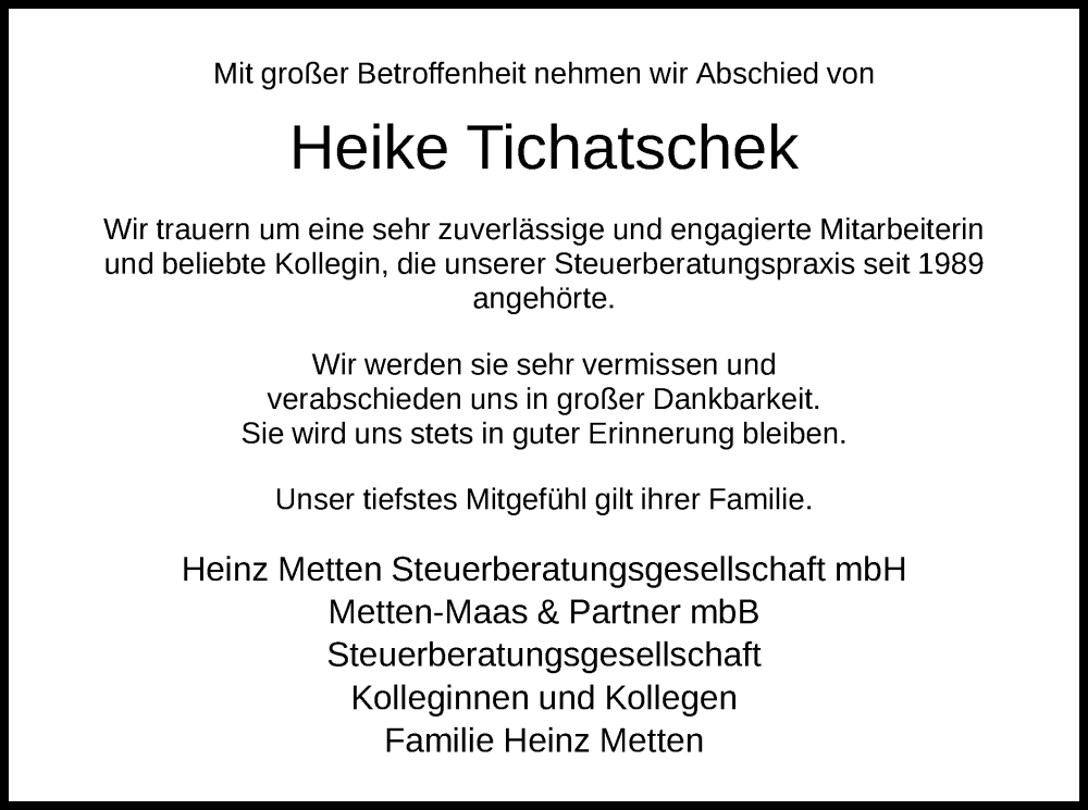  Traueranzeige für Heike Tichatschek vom 20.06.2022 aus HNA