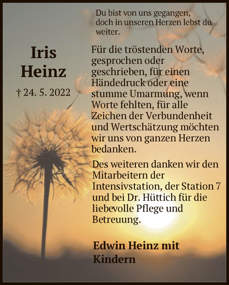  Traueranzeige für Iris Heinz vom 25.06.2022 aus HNA