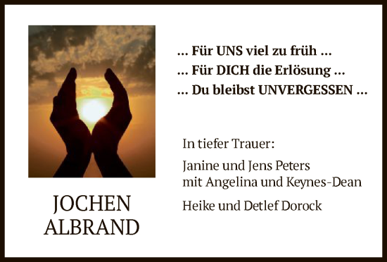 Traueranzeige von Jochen Albrand von HNA