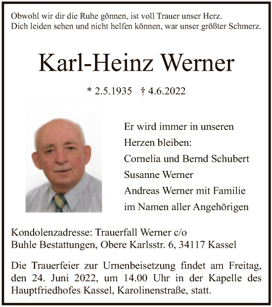 Traueranzeige von Karl-Heinz Werner von HNA