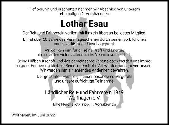 Traueranzeige von Lothar Esau von HNA