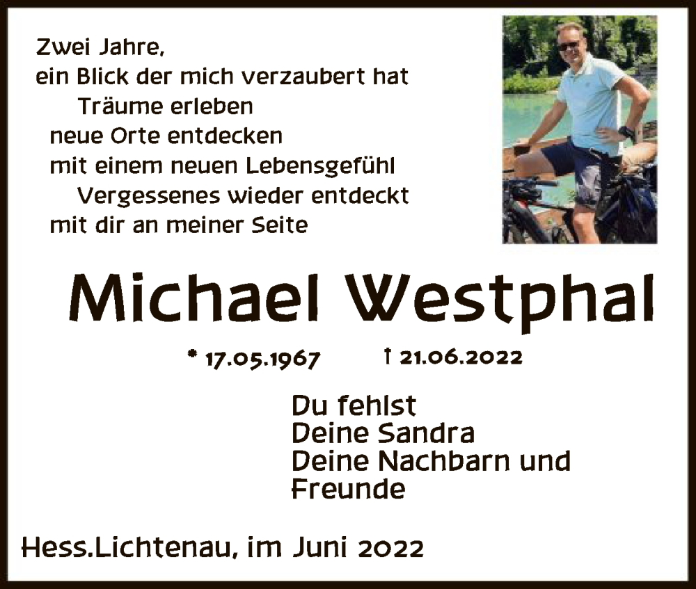  Traueranzeige für Michael Westphal vom 27.06.2022 aus HNA