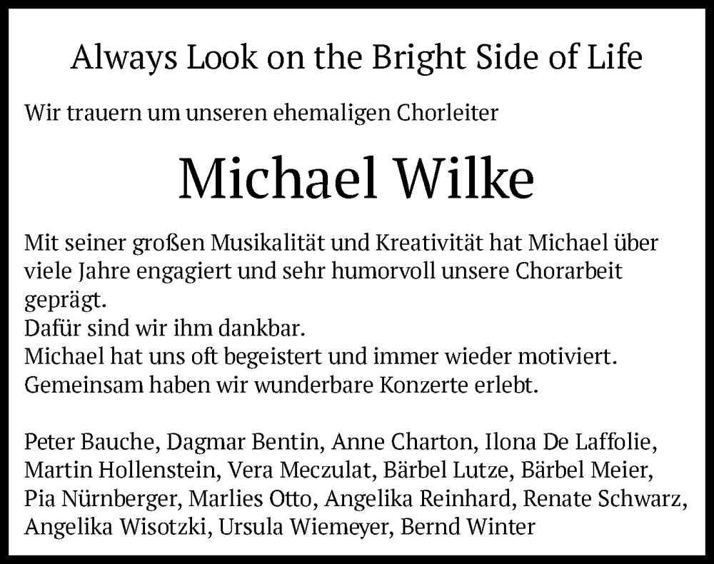  Traueranzeige für Michael Wilke vom 11.06.2022 aus HNA