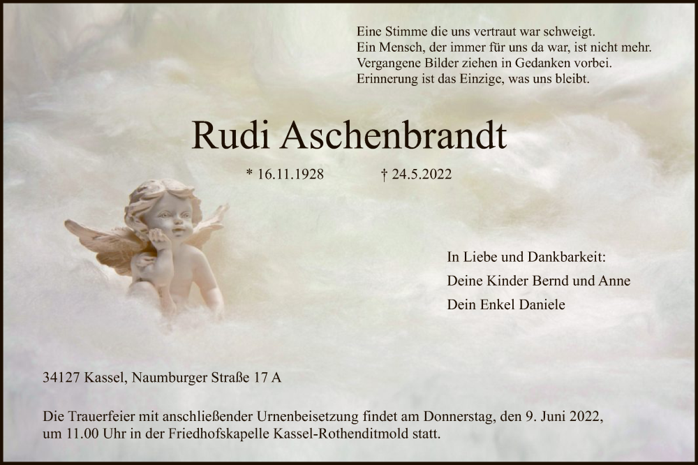  Traueranzeige für Rudi Aschenbrandt vom 04.06.2022 aus HNA
