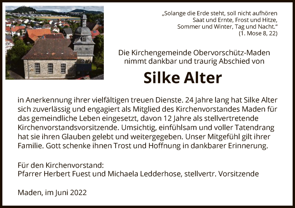  Traueranzeige für Silke Alter vom 22.06.2022 aus HNA
