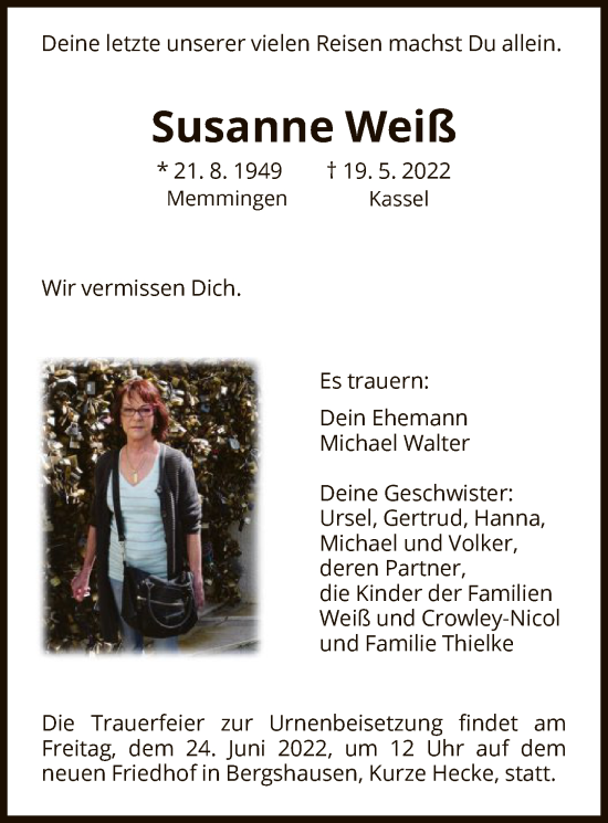 Traueranzeige von Susanne Weiß von HNA