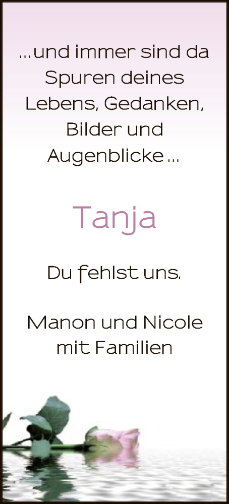 Traueranzeige von Tanja  von HNA