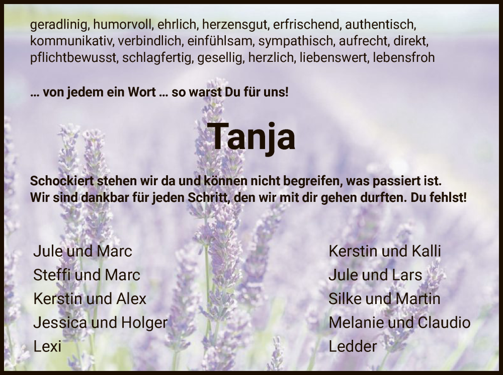  Traueranzeige für Tanja Hupfeld vom 17.06.2022 aus HNA
