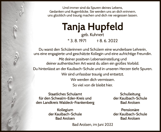 Traueranzeige von Tanja Hupfeld von WLZ