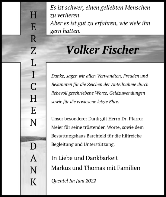 Traueranzeige von Volker Fischer von HNA