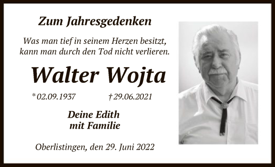 Traueranzeige von Walter Wojta von HNA
