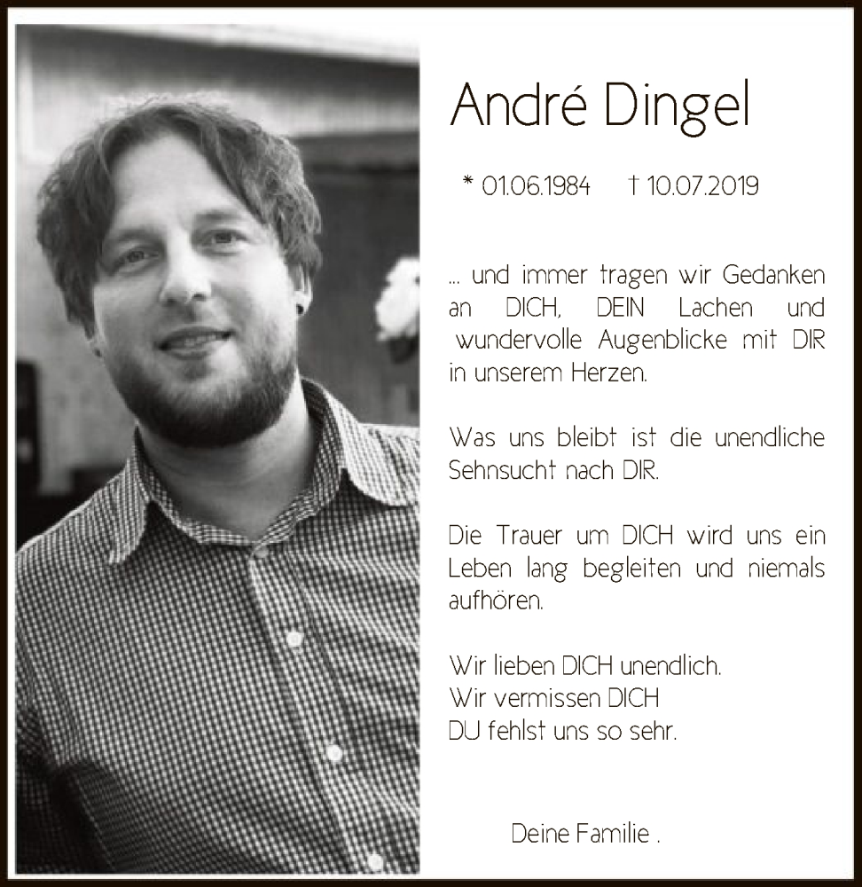  Traueranzeige für André Dingel vom 09.07.2022 aus HNA