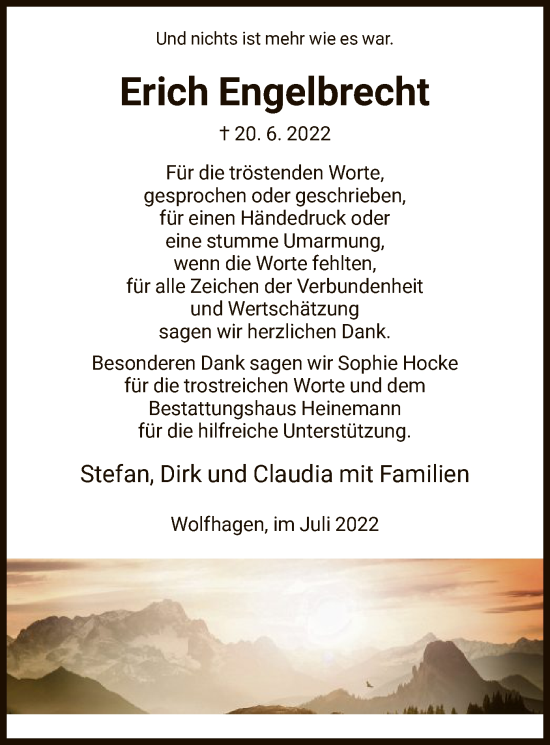 Traueranzeige von Erich Engelbrecht von HNA