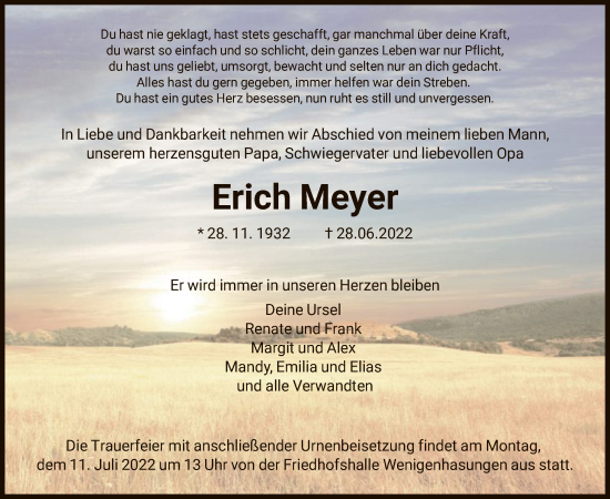 Traueranzeige von Erich Meyer von HNA