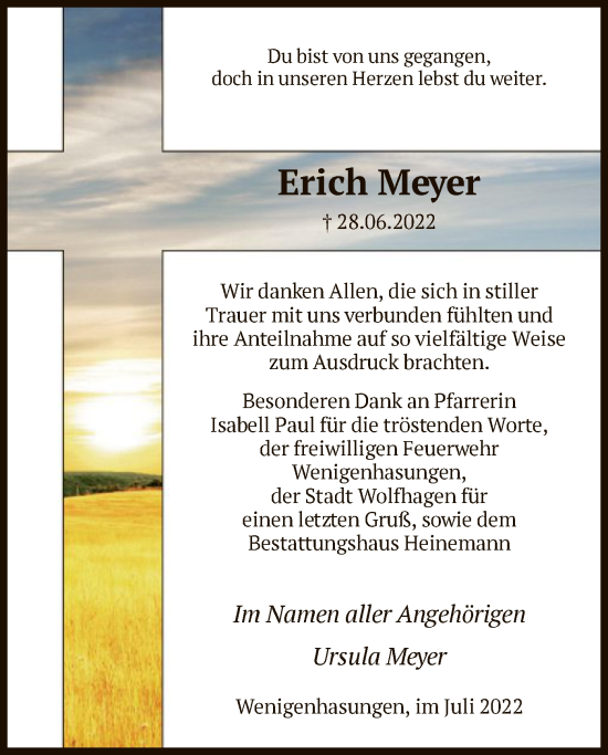 Traueranzeige von Erich Meyer von HNA