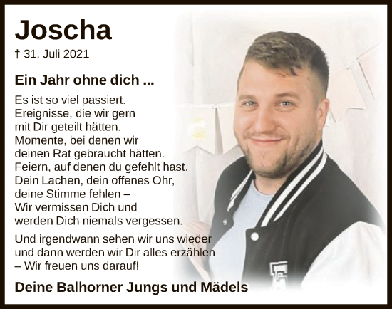 Traueranzeige von Joscha Fritz von HNA