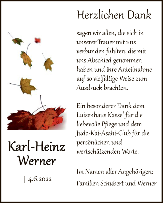 Traueranzeige von Karl-Heinz Werner von HNA
