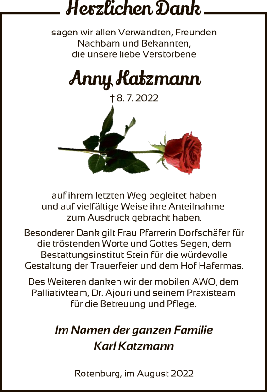 Traueranzeige von Anny Katzmann von HNA