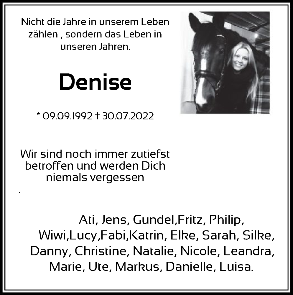  Traueranzeige für Denise Engelbrecht vom 12.08.2022 aus HNA
