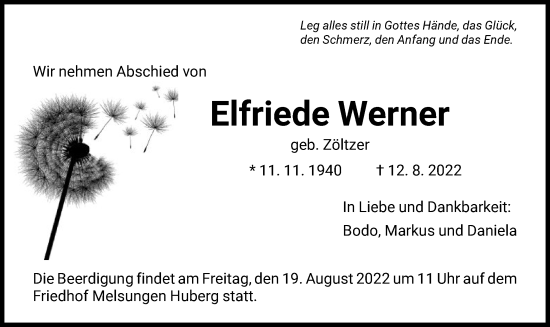 Traueranzeige von Elfriede Werner von HNA