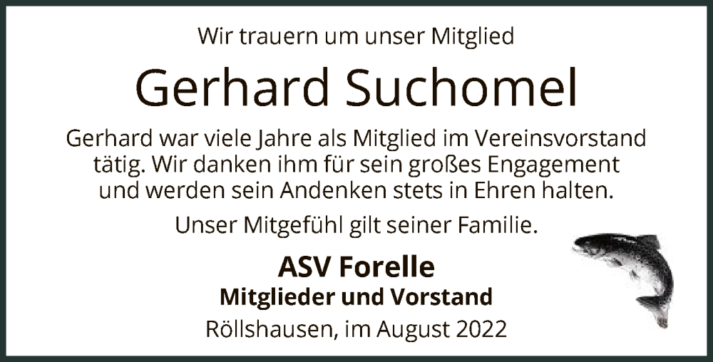  Traueranzeige für Gerhard Suchomel vom 12.08.2022 aus HNA