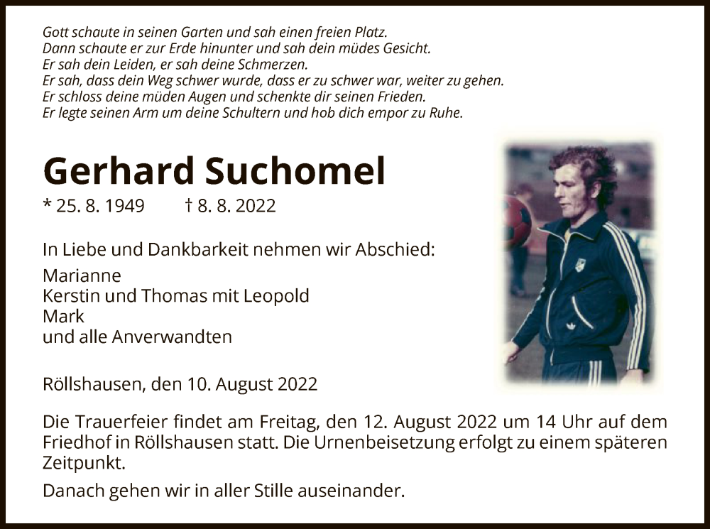  Traueranzeige für Gerhard Suchomel vom 10.08.2022 aus HNA