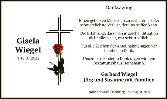 Traueranzeige von Gisela Wiegel von HNA