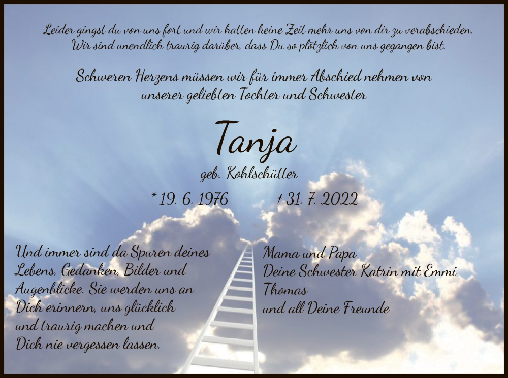  Traueranzeige für Tanja Haber vom 09.08.2022 aus HNA