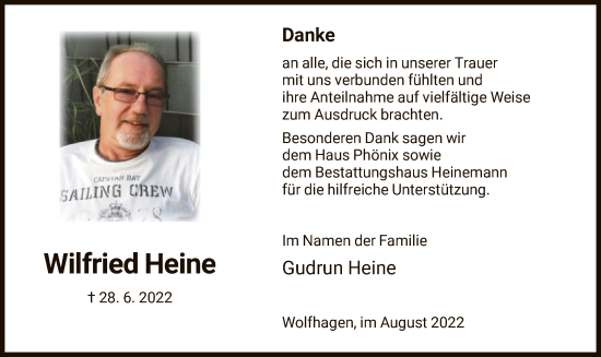 Traueranzeige von Wilfried Heine von HNA