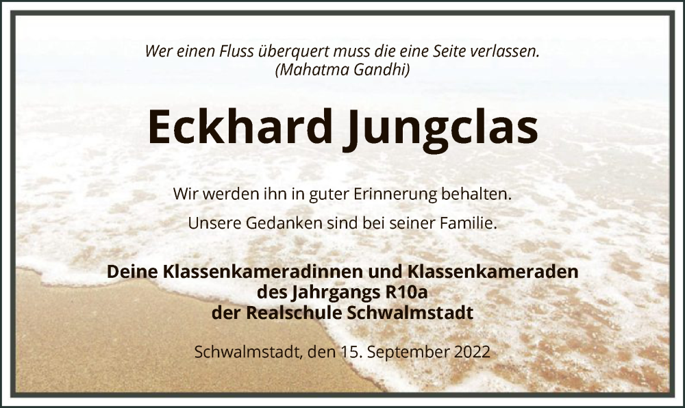  Traueranzeige für Eckhard Jungclas vom 15.09.2022 aus HNA