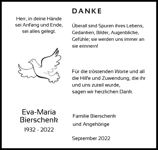 Traueranzeige von Eva-Maria Bierschenk von HNA